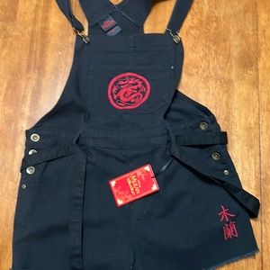 NWT Hot Topic Disney Mulan Embroidered Shortalls